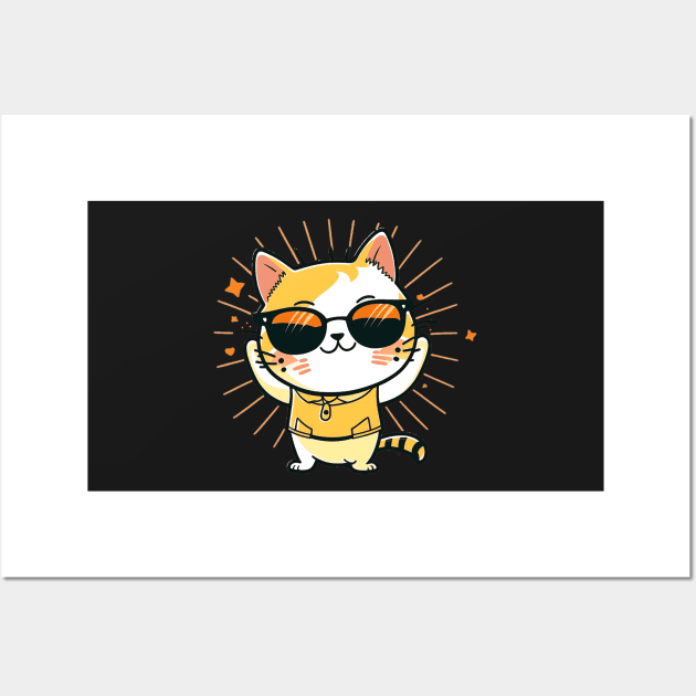 Cute ginger cat wearing sunglasses Wall Art by ramith-concept